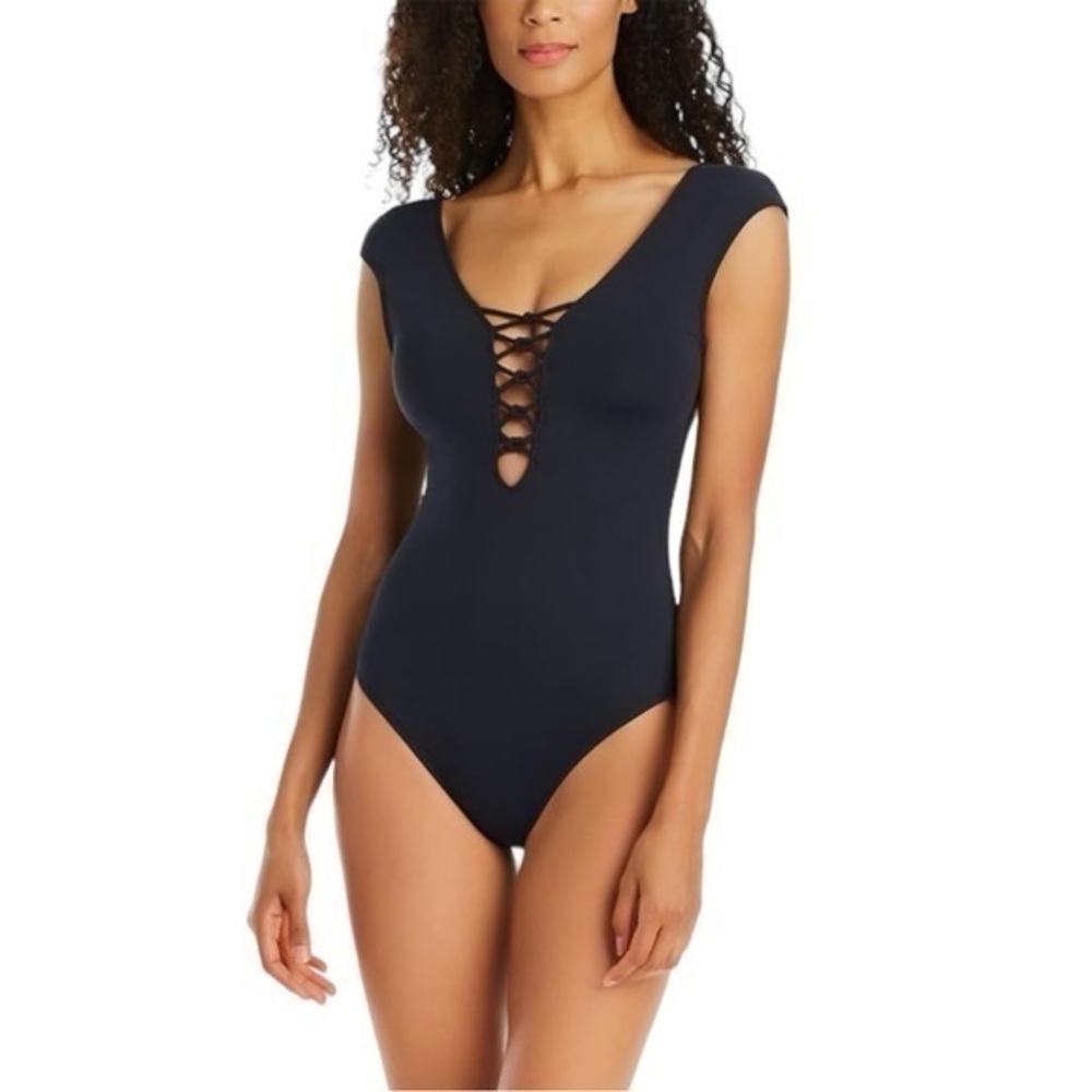 Bleu Rod Beattie Hole in One Cap Sleeve Lattice Mio In Black Size 4 NWT